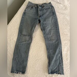 Agolde Women’s Riley Button Fly High Waisted Distresses Straight Jeans Sz 27